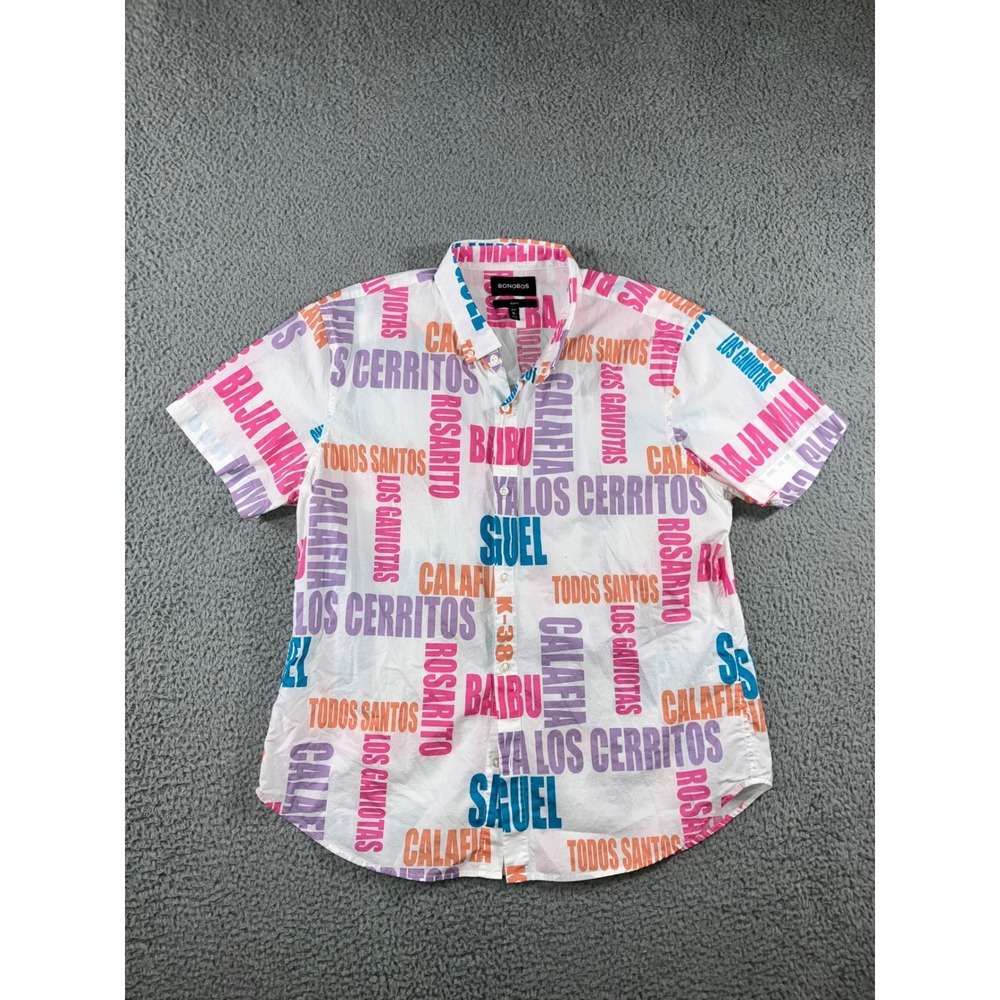 Bonobos Slim Fit Short Sleeve Button Front Shirt Men XL Graphic Print Casual